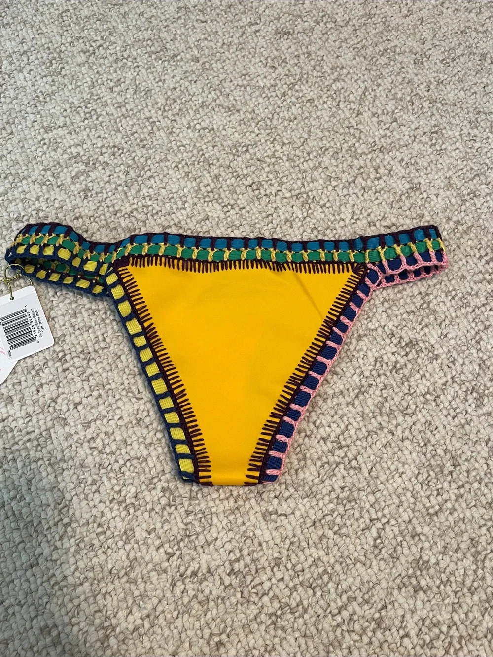 NWT KIINI Ro Yellow Bikini Bottom with Multicolor Crochet Trim MEDIUM